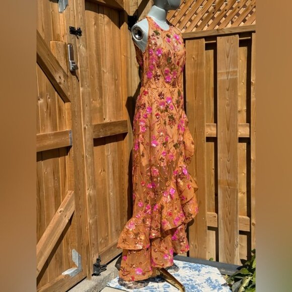 🆕 BRONX & BANCO🧿 NWOT Sicilia Coral Sequin Fluted Hem Maxi Dress, Sz M US 6 - Picture 10 of 14